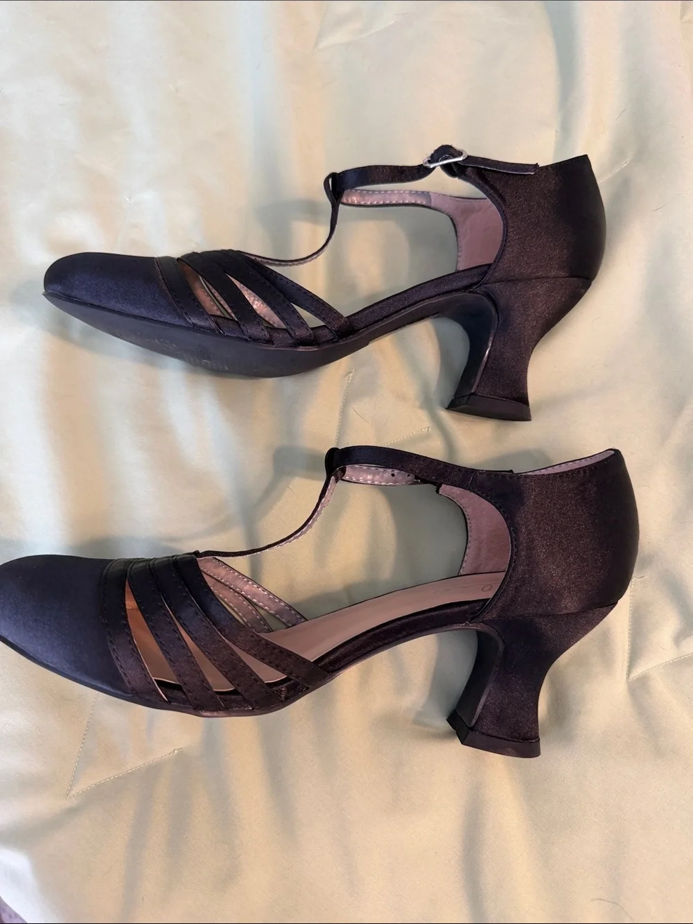 Ellie Black Satin T-Strap Dance Shoes